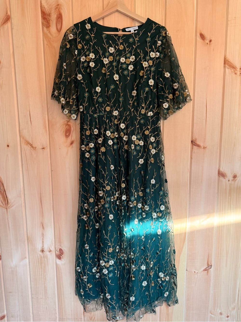 Baltic Born Emerald Green Embroidered Tulle Dress - Size Large